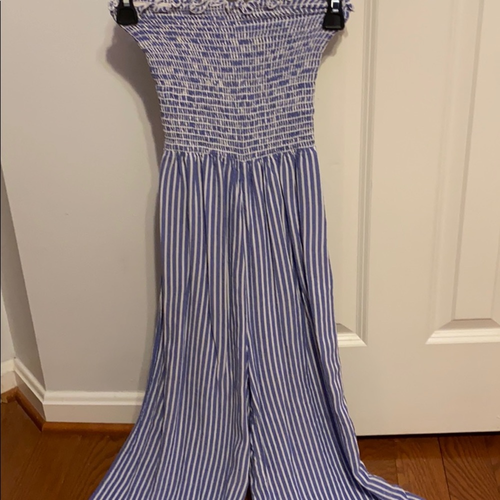 Blue and white pants romper